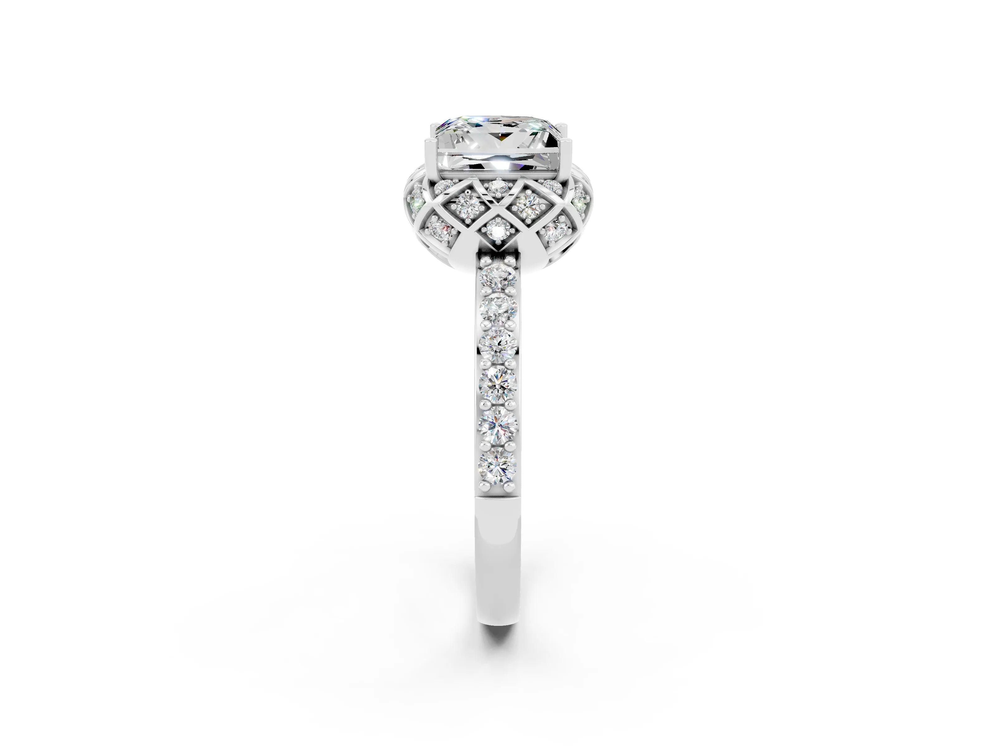 White gold Princess Cut Diamond Solitaire Ring with Shared Prong Pavé Band_2