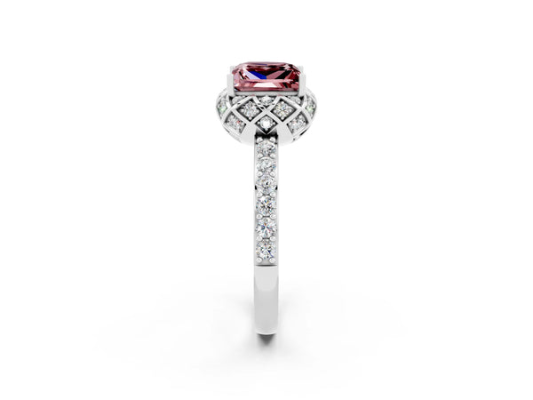 White gold Princess Cut Diamond Solitaire Ring with Shared Prong Pavé Band