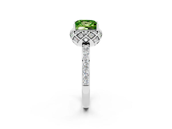 White gold Princess Cut Diamond Solitaire Ring with Shared Prong Pavé Band