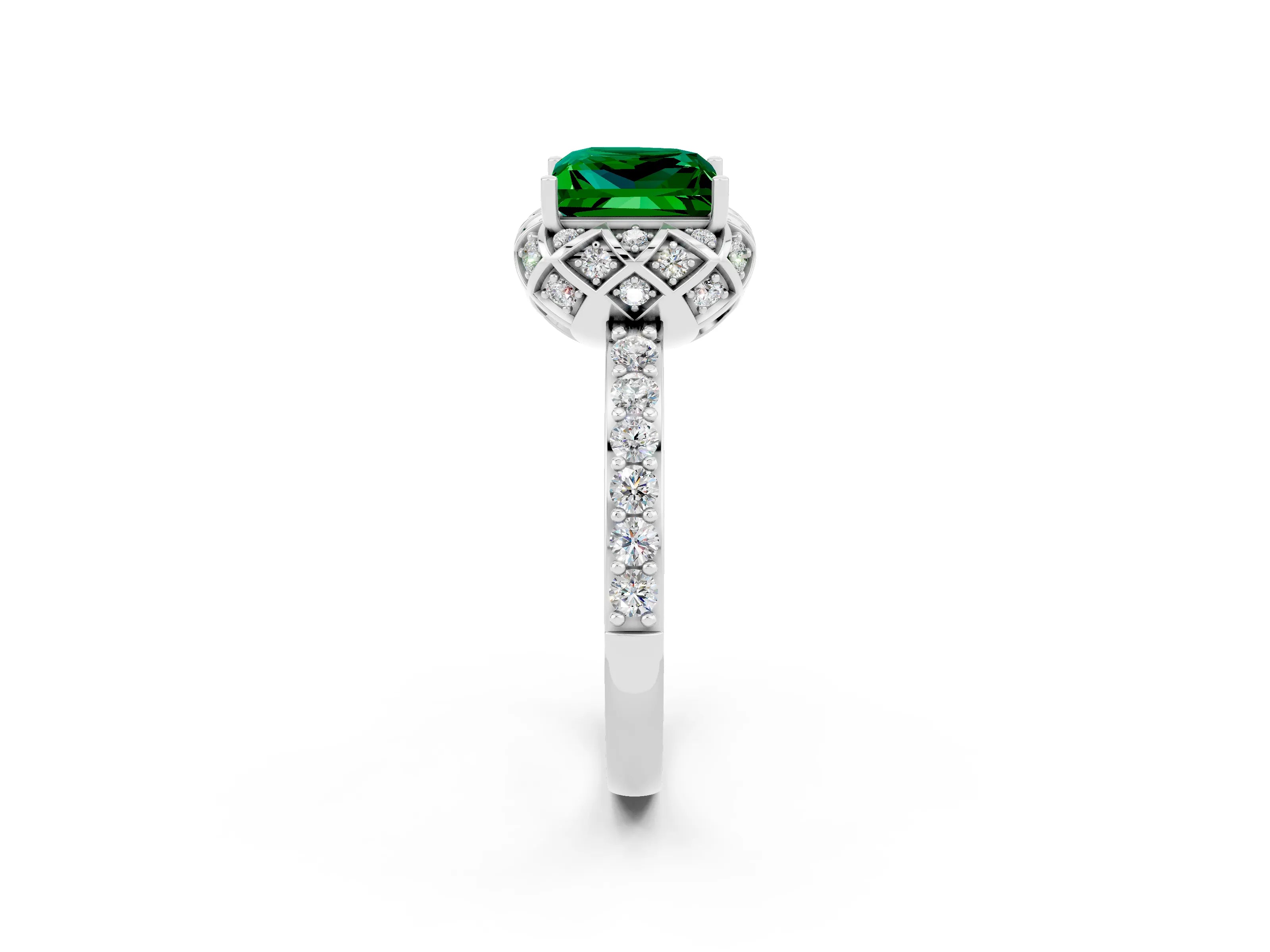 White gold Princess Cut Diamond Solitaire Ring with Shared Prong Pavé Band_2