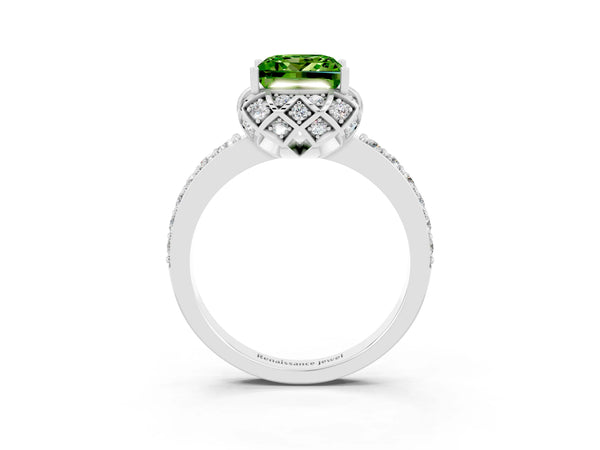 Platinum Princess Cut Diamond Solitaire Ring with Shared Prong Pavé Band
