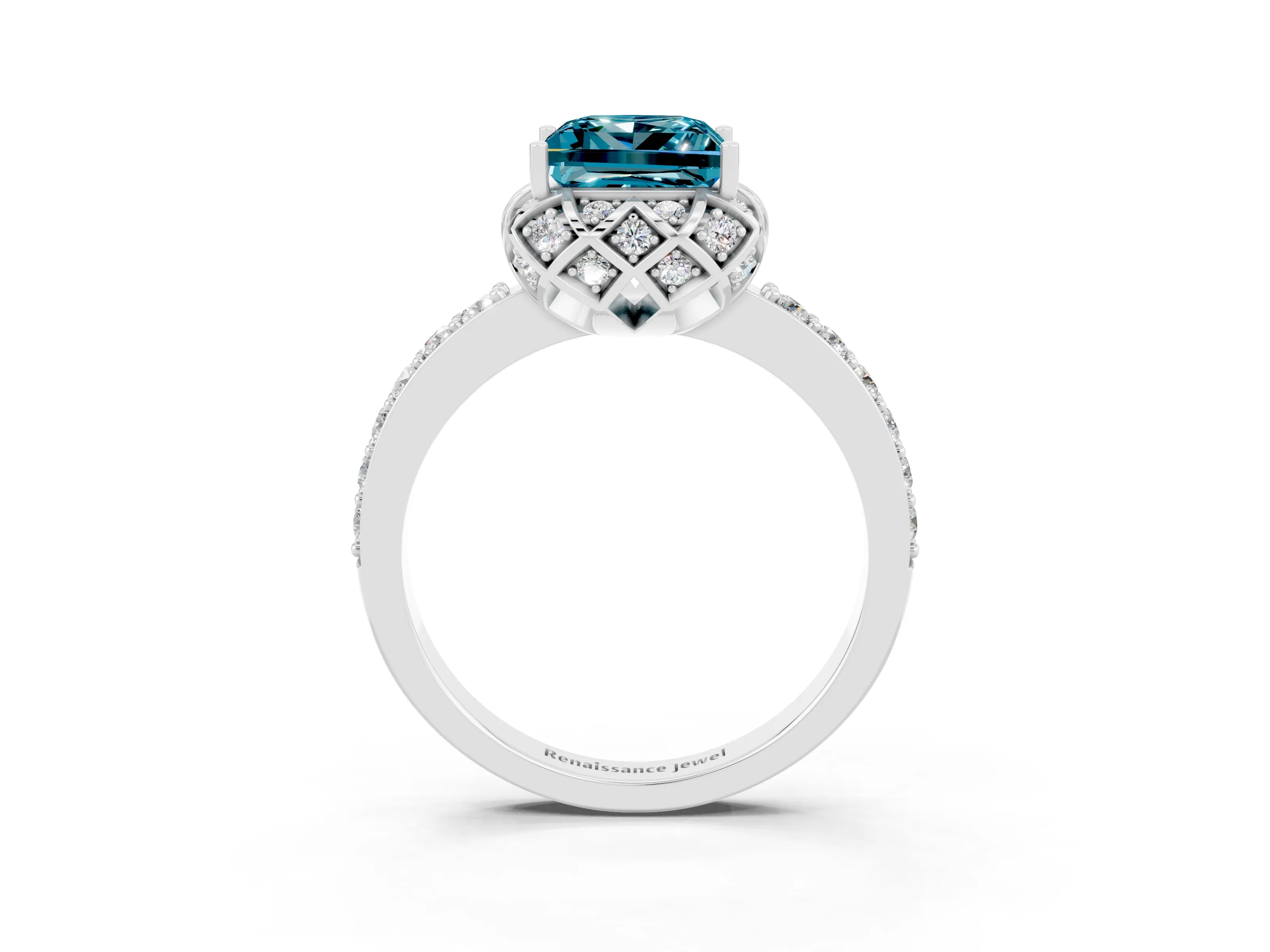 White gold Princess Cut Diamond Solitaire Ring with Shared Prong Pavé Band_3