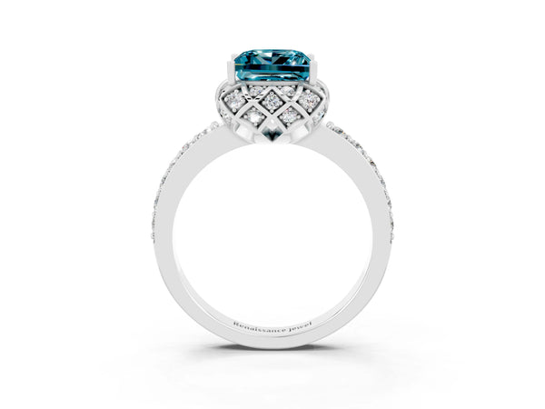 Silver Princess Cut Diamond Solitaire Ring with Shared Prong Pavé Band
