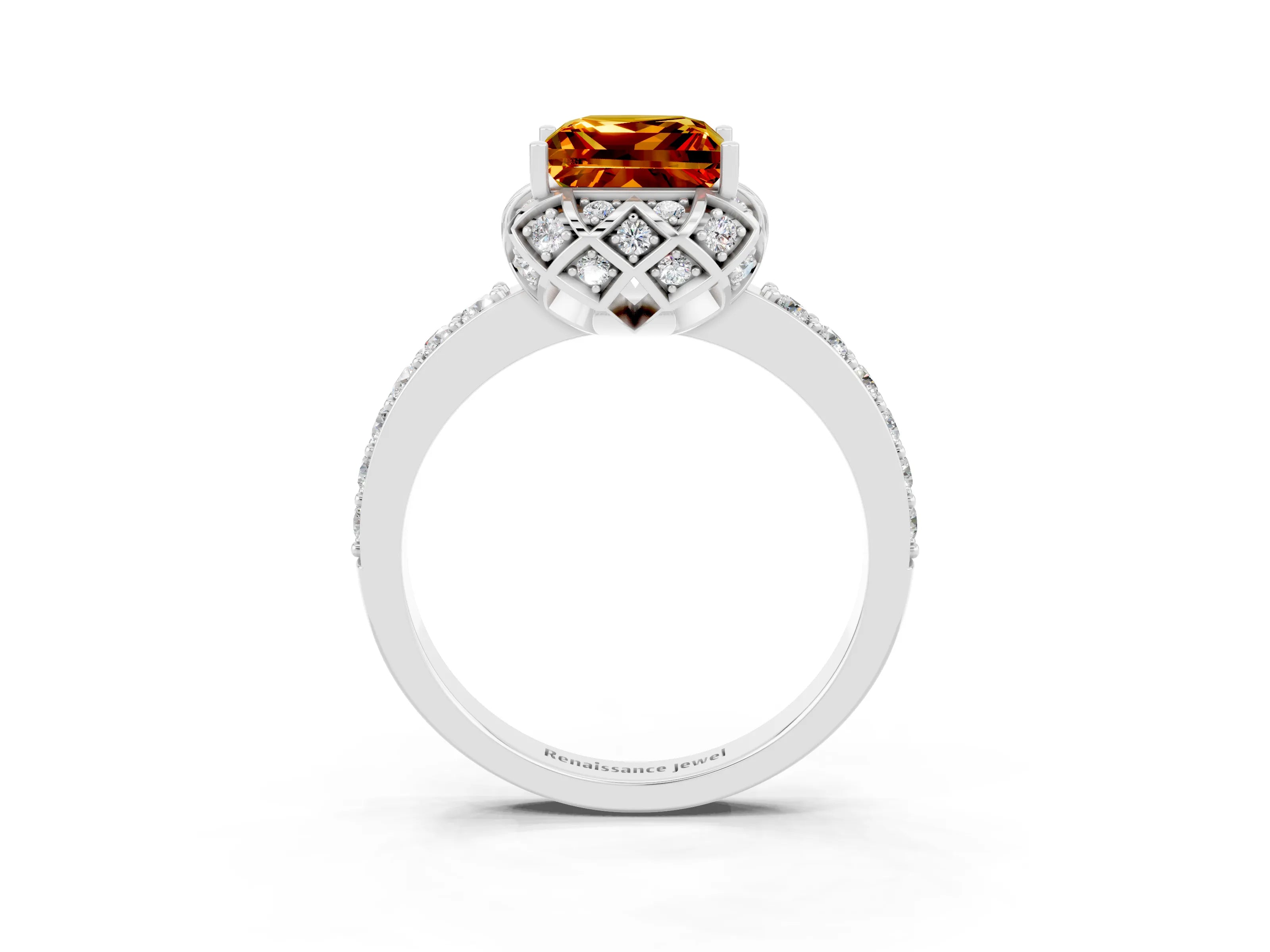 White gold Princess Cut Diamond Solitaire Ring with Shared Prong Pavé Band_3