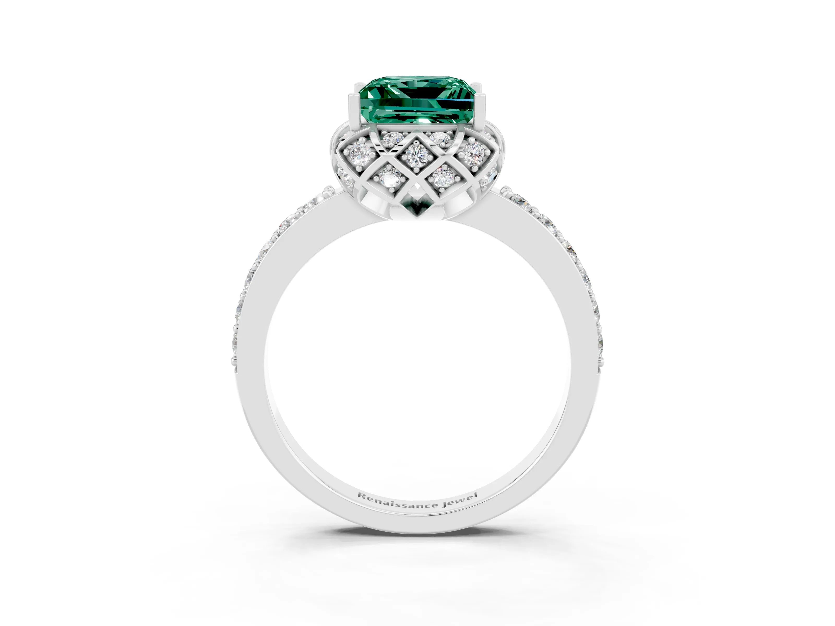 White gold Princess Cut Diamond Solitaire Ring with Shared Prong Pavé Band_3