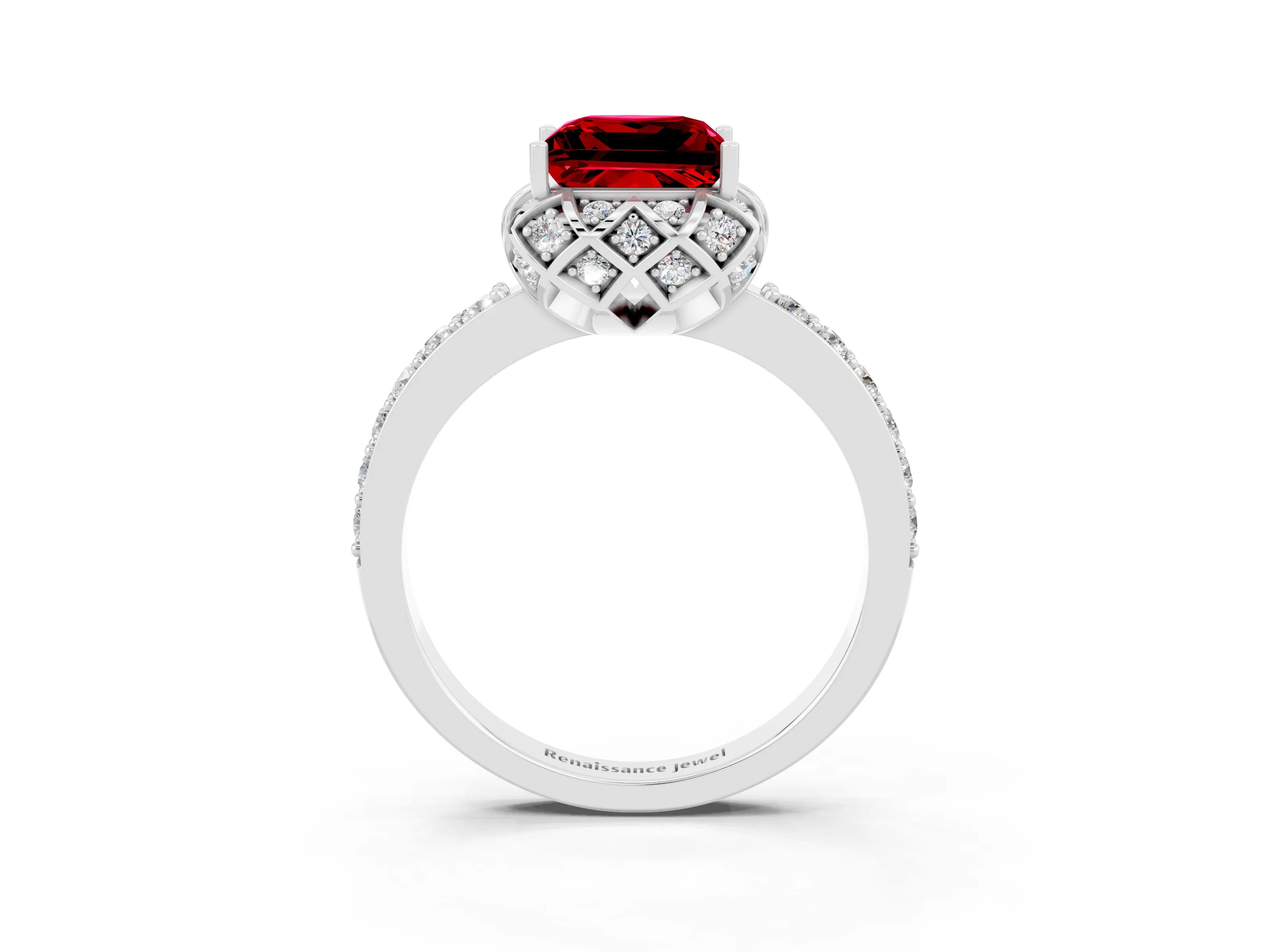 White gold Princess Cut Diamond Solitaire Ring with Shared Prong Pavé Band_3