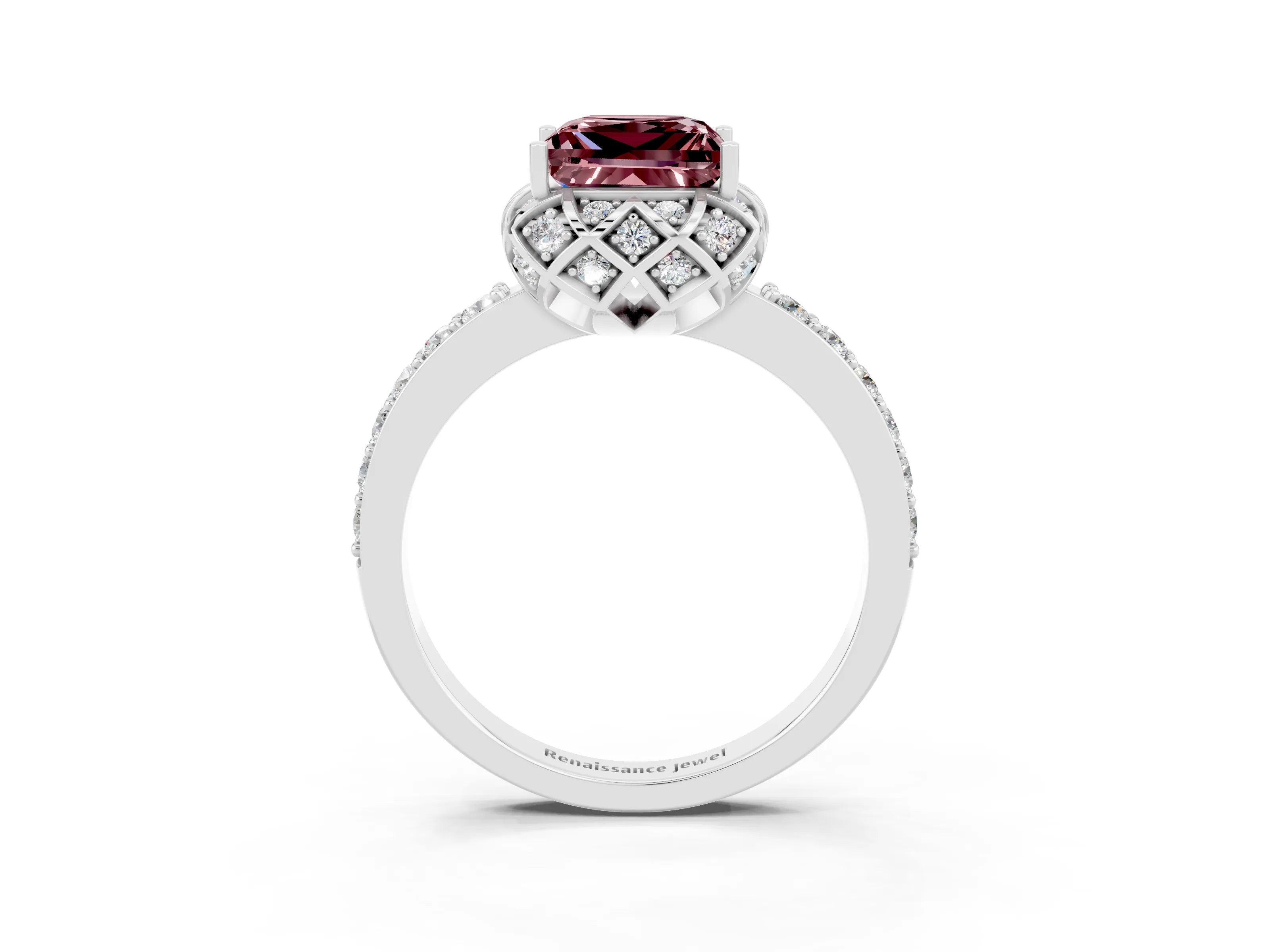 White gold Princess Cut Diamond Solitaire Ring with Shared Prong Pavé Band_3