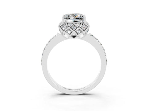 White gold Princess Cut Diamond Solitaire Ring with Shared Prong Pavé Band_3