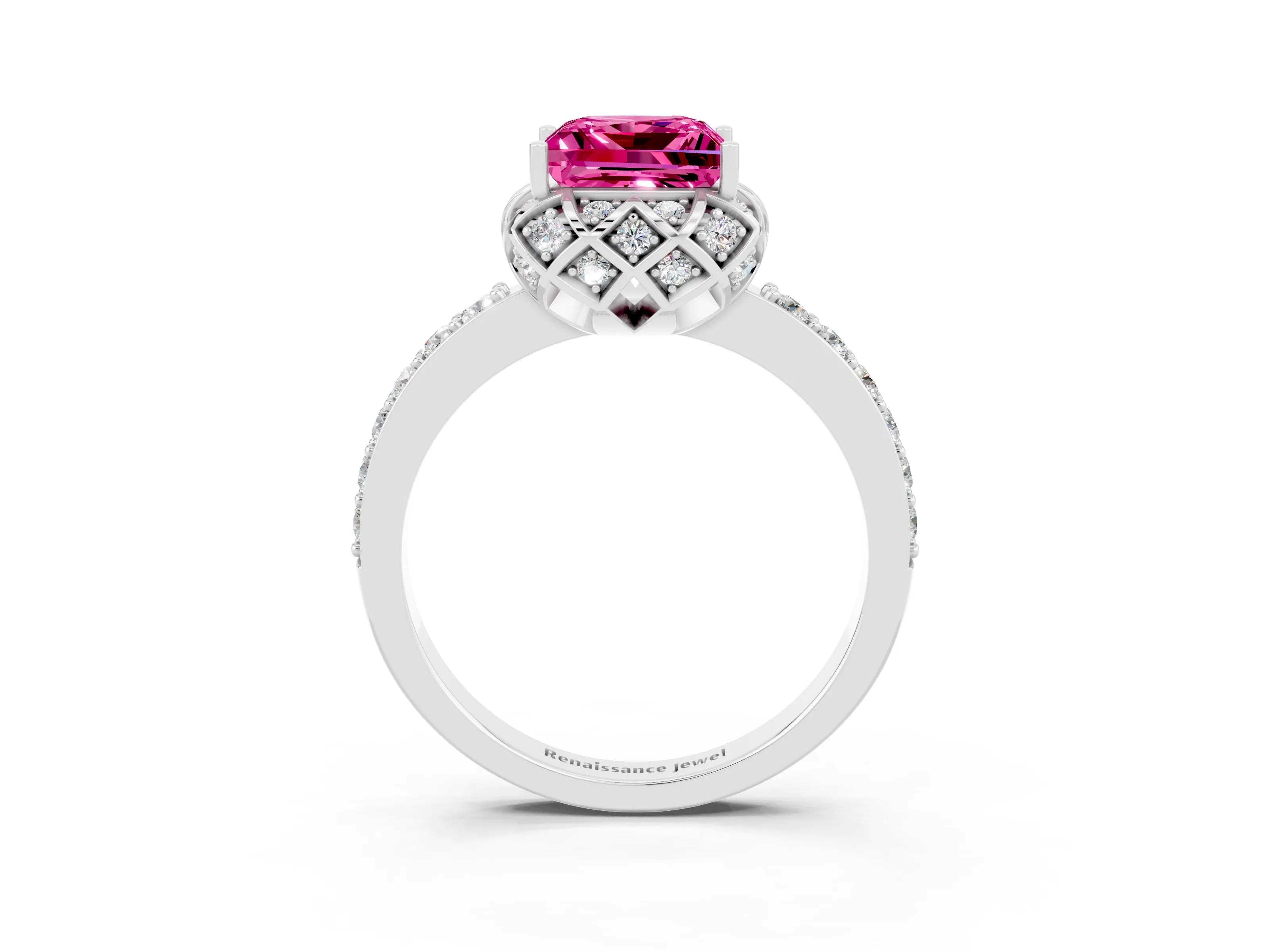 White gold Princess Cut Diamond Solitaire Ring with Shared Prong Pavé Band_3