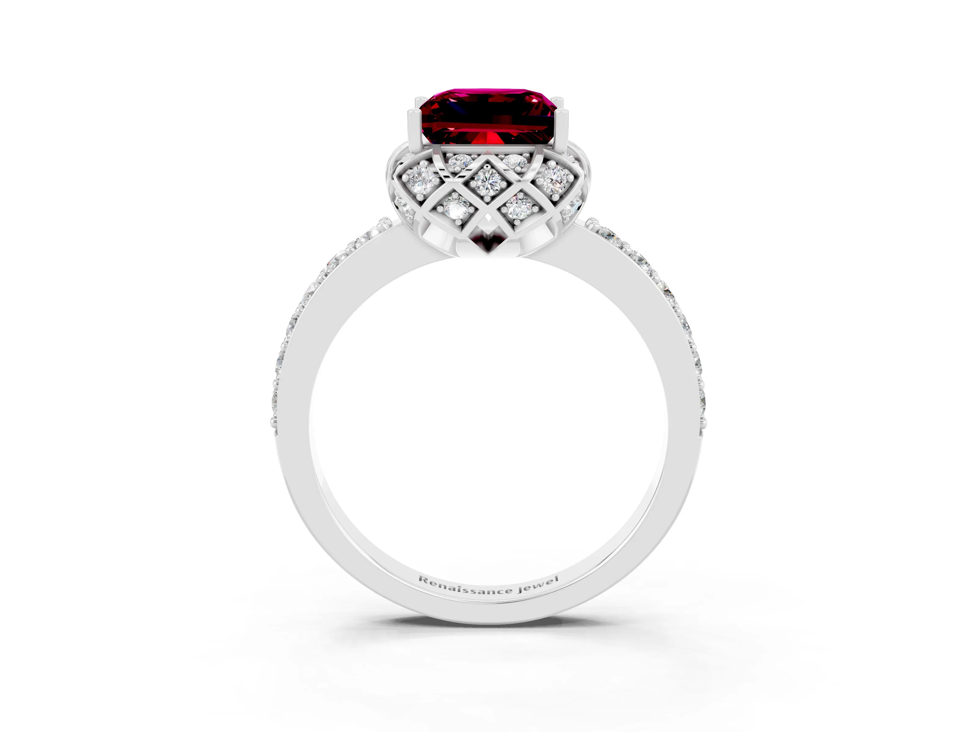 White gold Princess Cut Diamond Solitaire Ring with Shared Prong Pavé Band_3