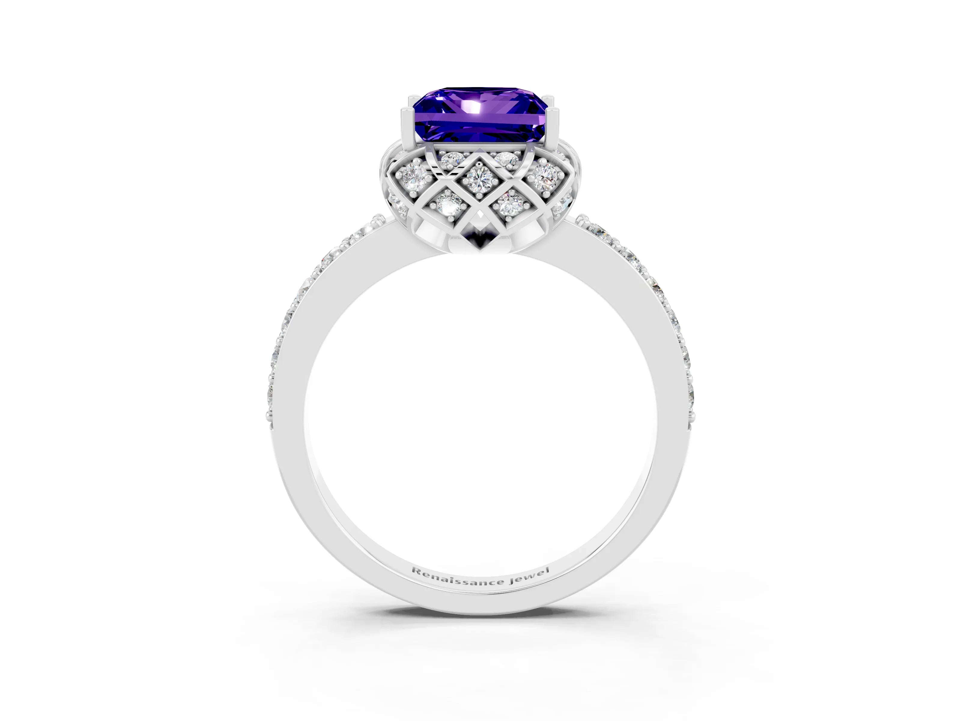 White gold Princess Cut Diamond Solitaire Ring with Shared Prong Pavé Band_3