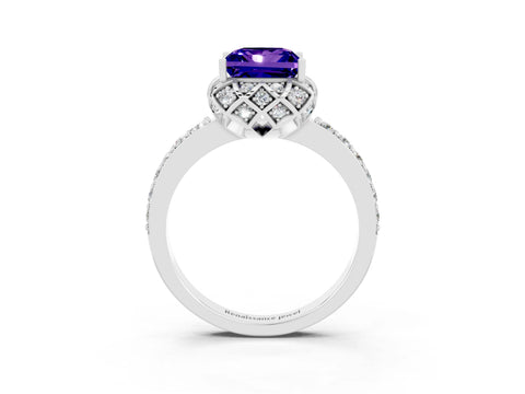 White gold Princess Cut Diamond Solitaire Ring with Shared Prong Pavé Band_3