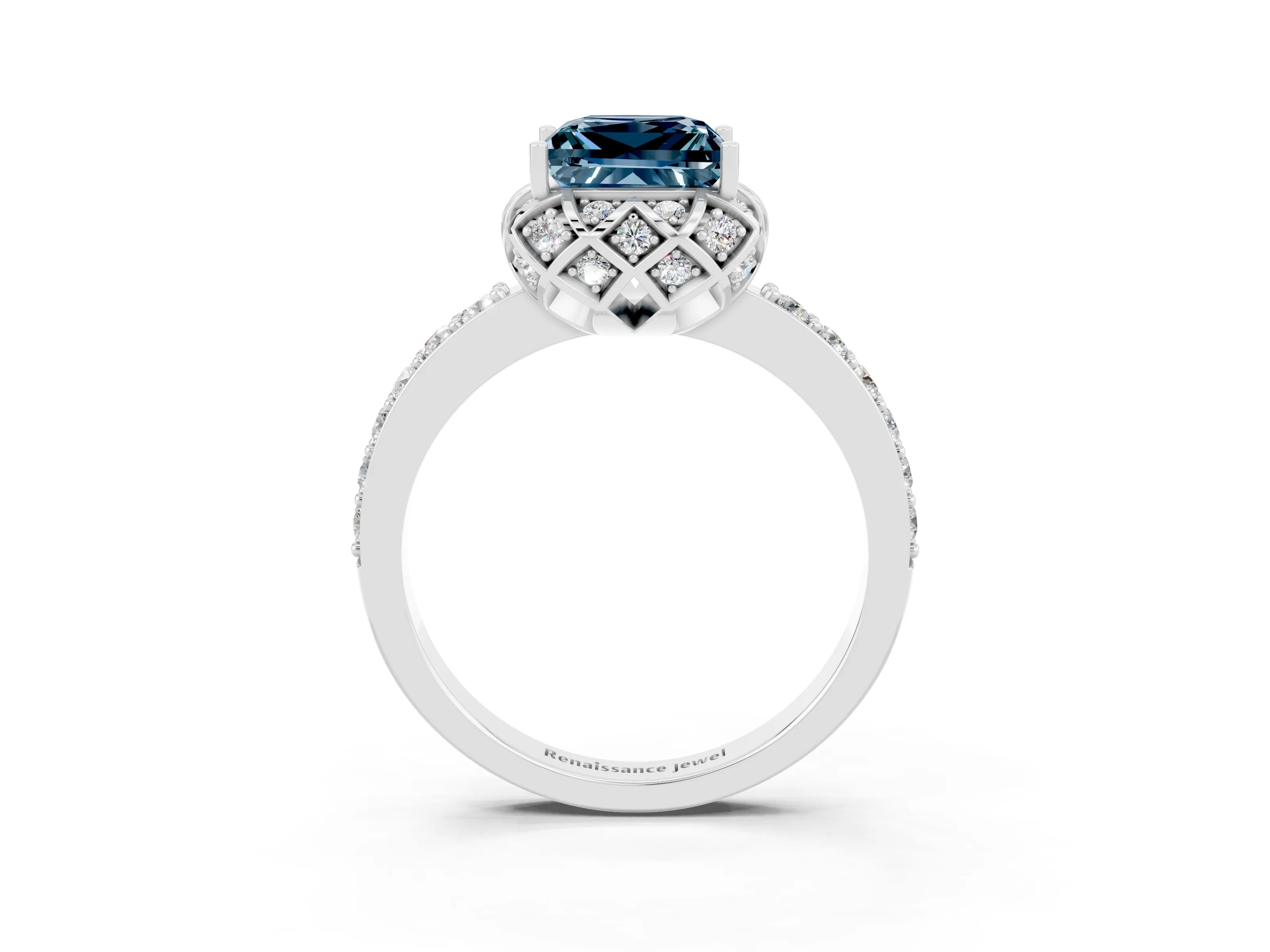 White gold Princess Cut Diamond Solitaire Ring with Shared Prong Pavé Band_3