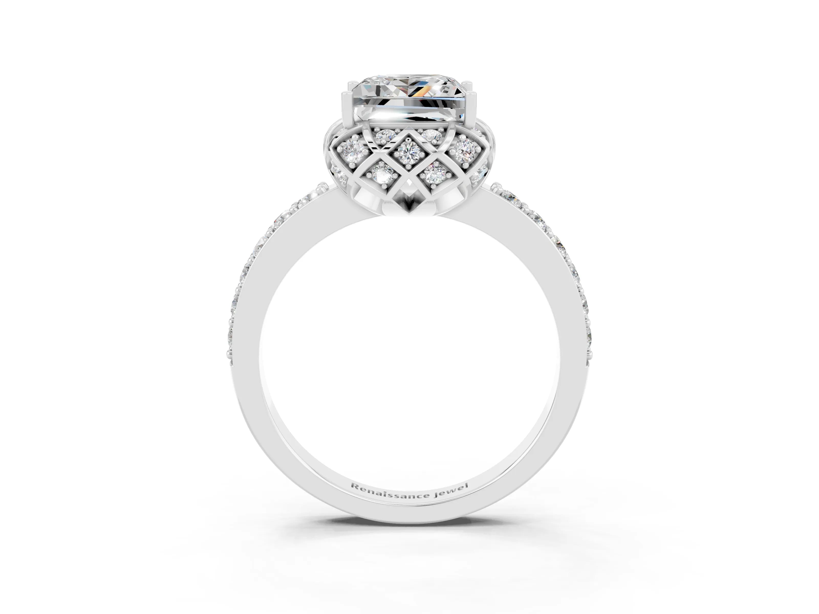 White gold Princess Cut Diamond Solitaire Ring with Shared Prong Pavé Band_3