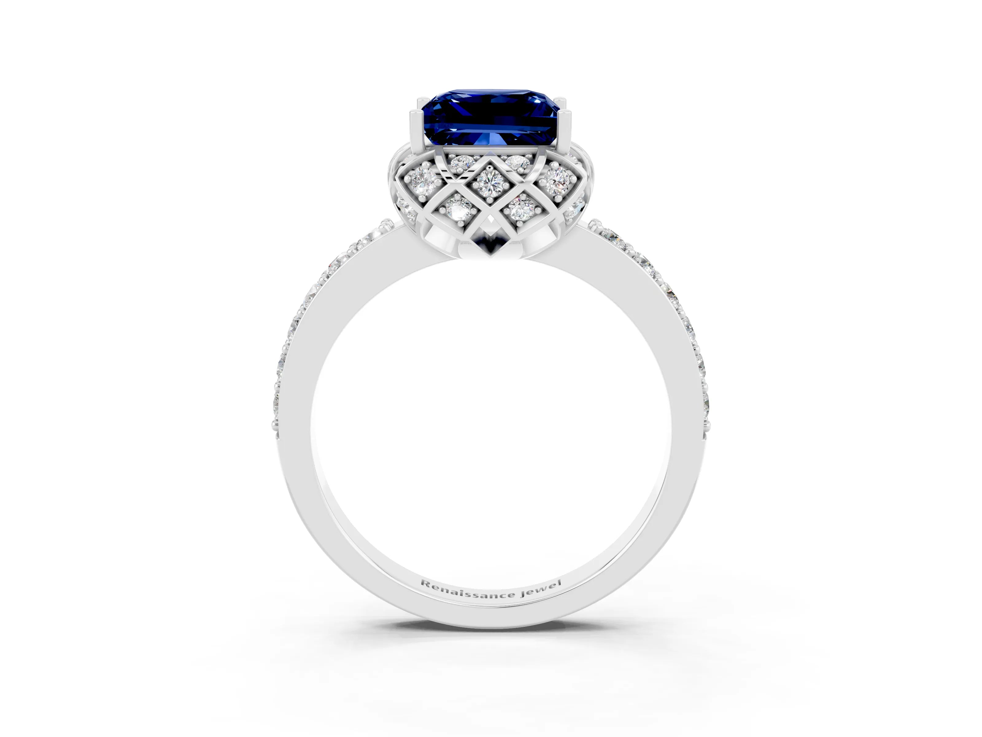 White gold Princess Cut Diamond Solitaire Ring with Shared Prong Pavé Band_3