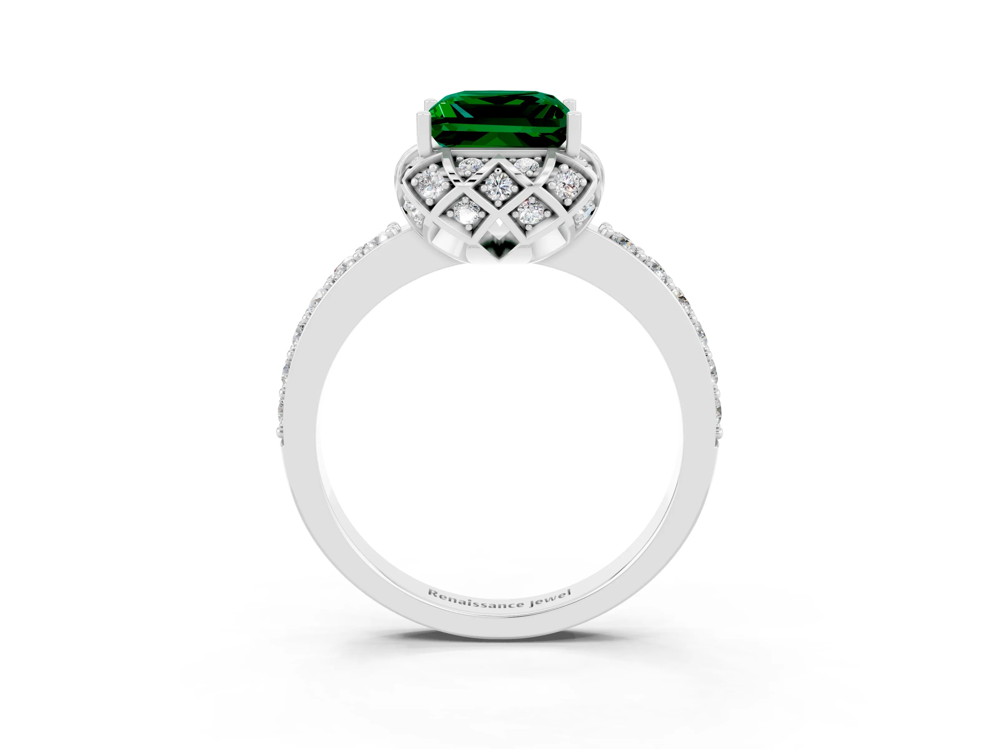 White gold Princess Cut Diamond Solitaire Ring with Shared Prong Pavé Band_3
