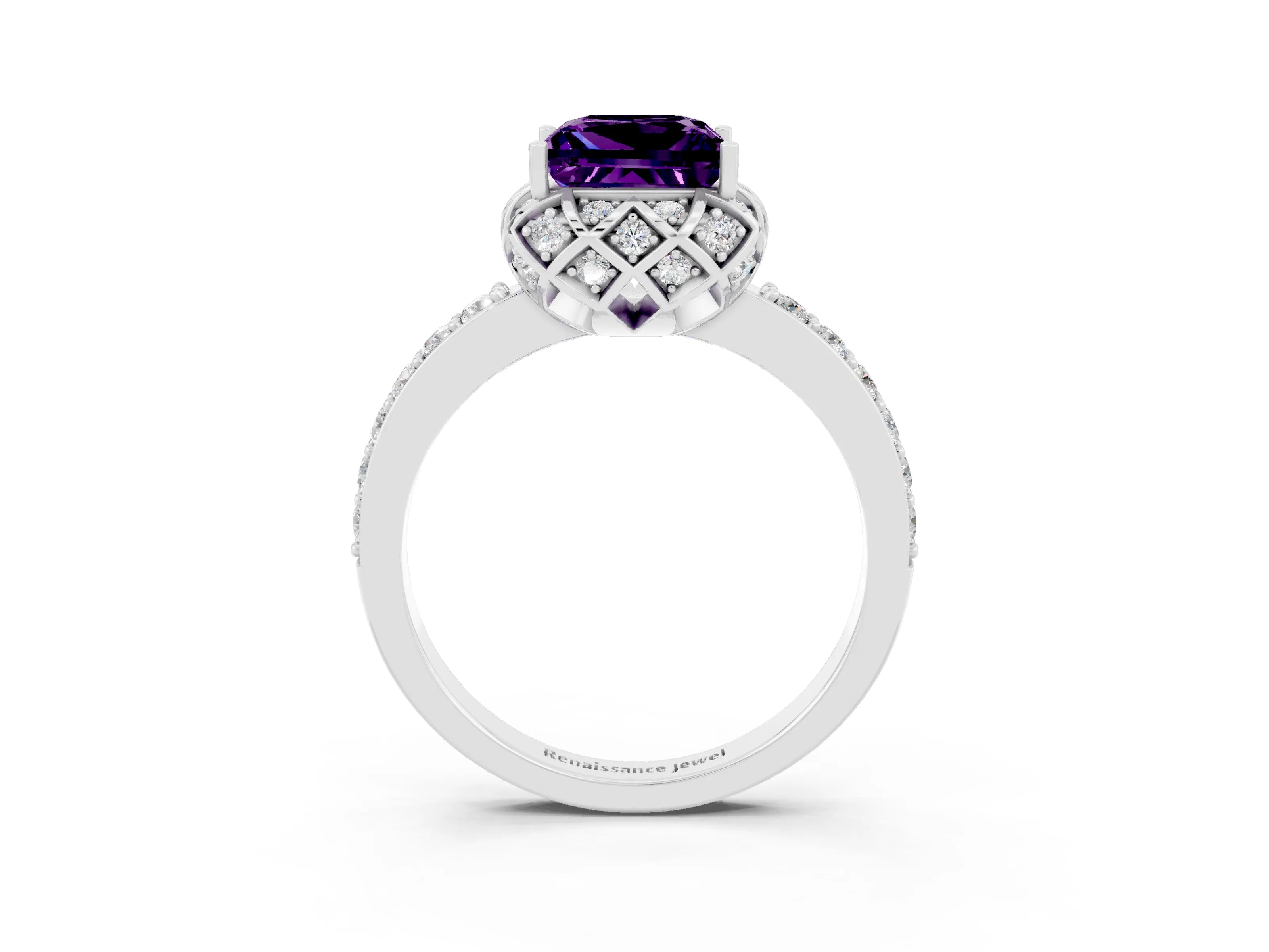 White gold Princess Cut Diamond Solitaire Ring with Shared Prong Pavé Band_3