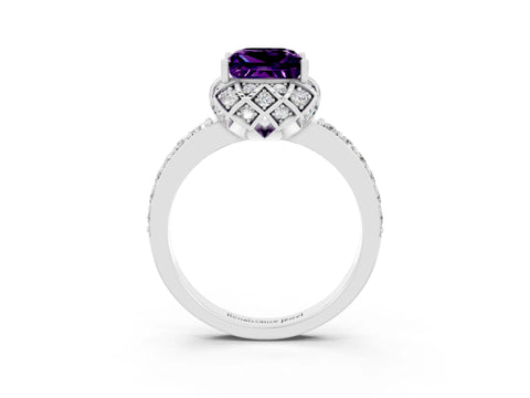 White gold Princess Cut Diamond Solitaire Ring with Shared Prong Pavé Band_3