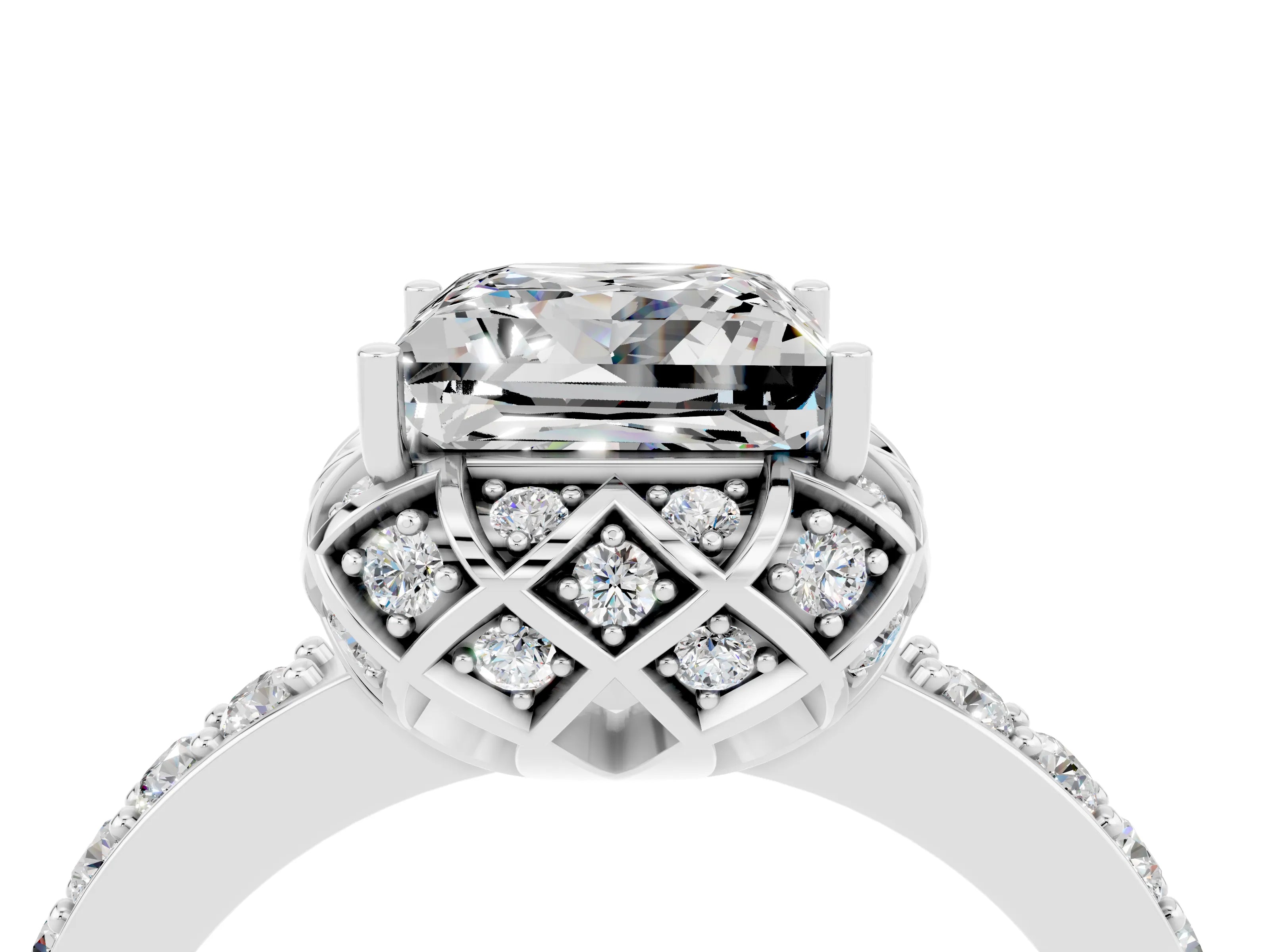 White gold Princess Cut Diamond Solitaire Ring with Shared Prong Pavé Band_4