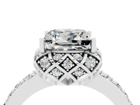 White gold Princess Cut Diamond Solitaire Ring with Shared Prong Pavé Band_4
