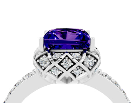 White gold Princess Cut Diamond Solitaire Ring with Shared Prong Pavé Band_4