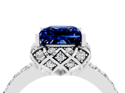 White gold Princess Cut Diamond Solitaire Ring with Shared Prong Pavé Band_4