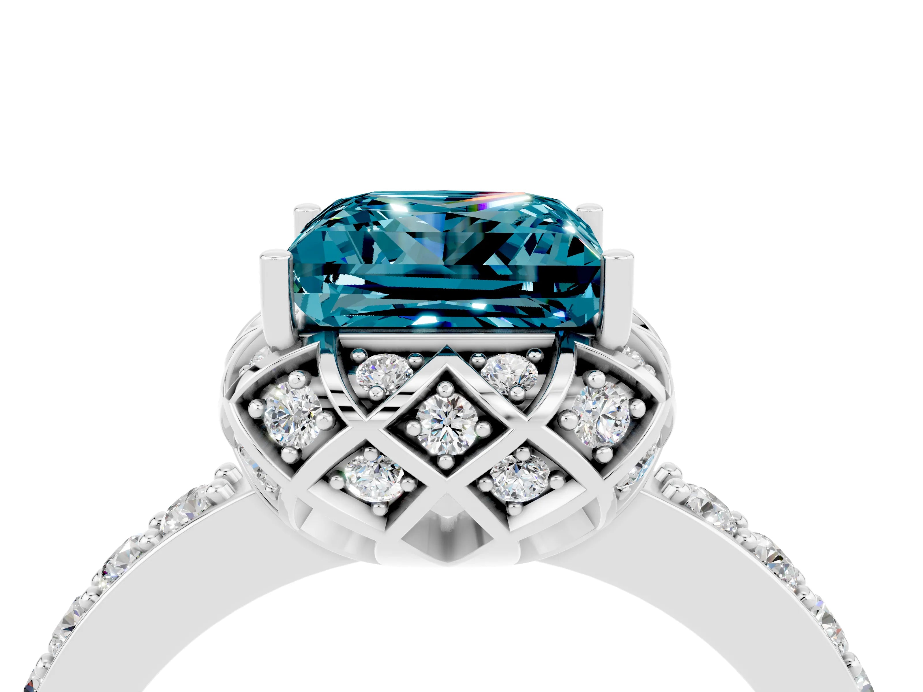 White gold Princess Cut Diamond Solitaire Ring with Shared Prong Pavé Band_4