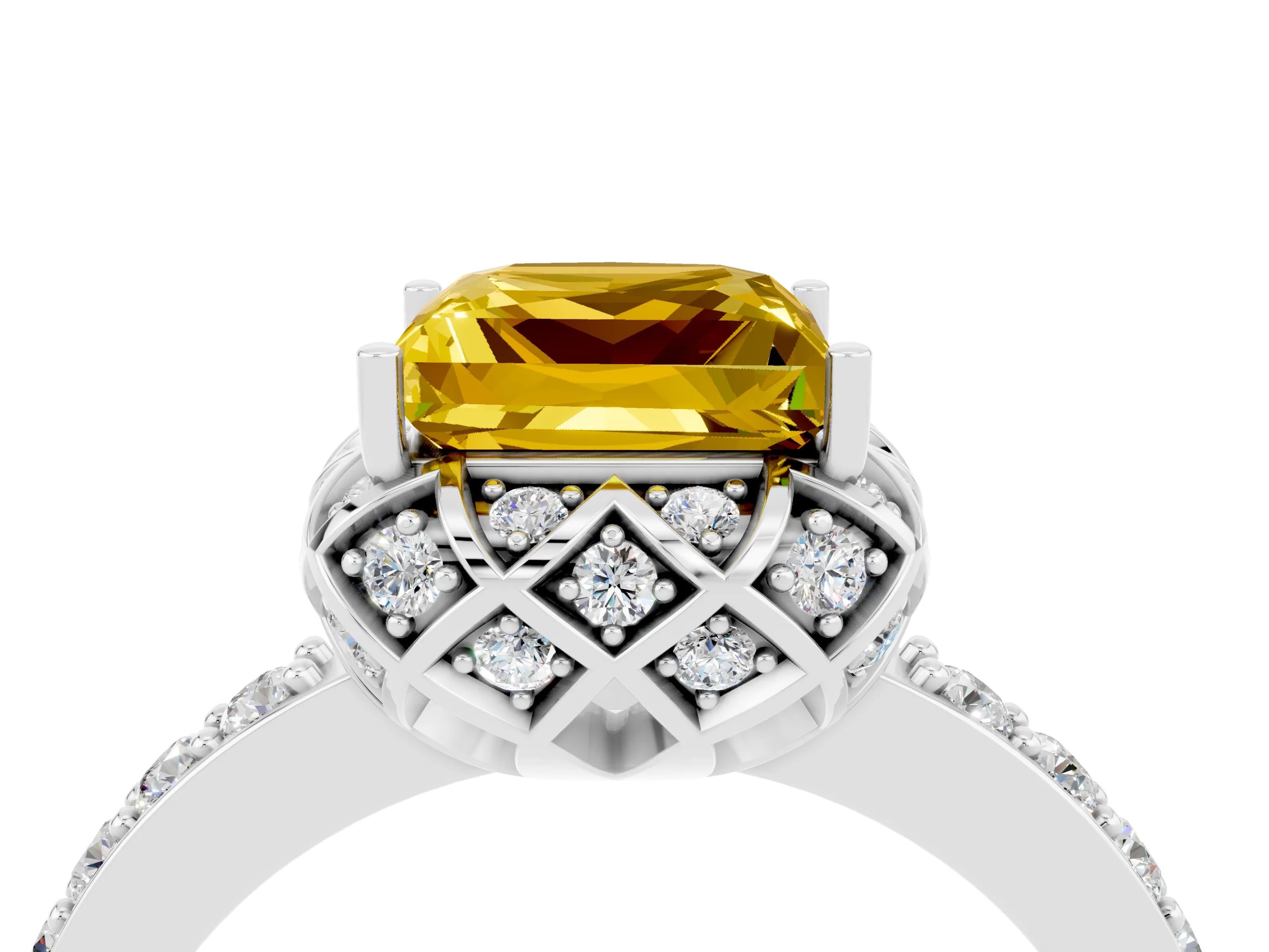 White gold Princess Cut Diamond Solitaire Ring with Shared Prong Pavé Band_4