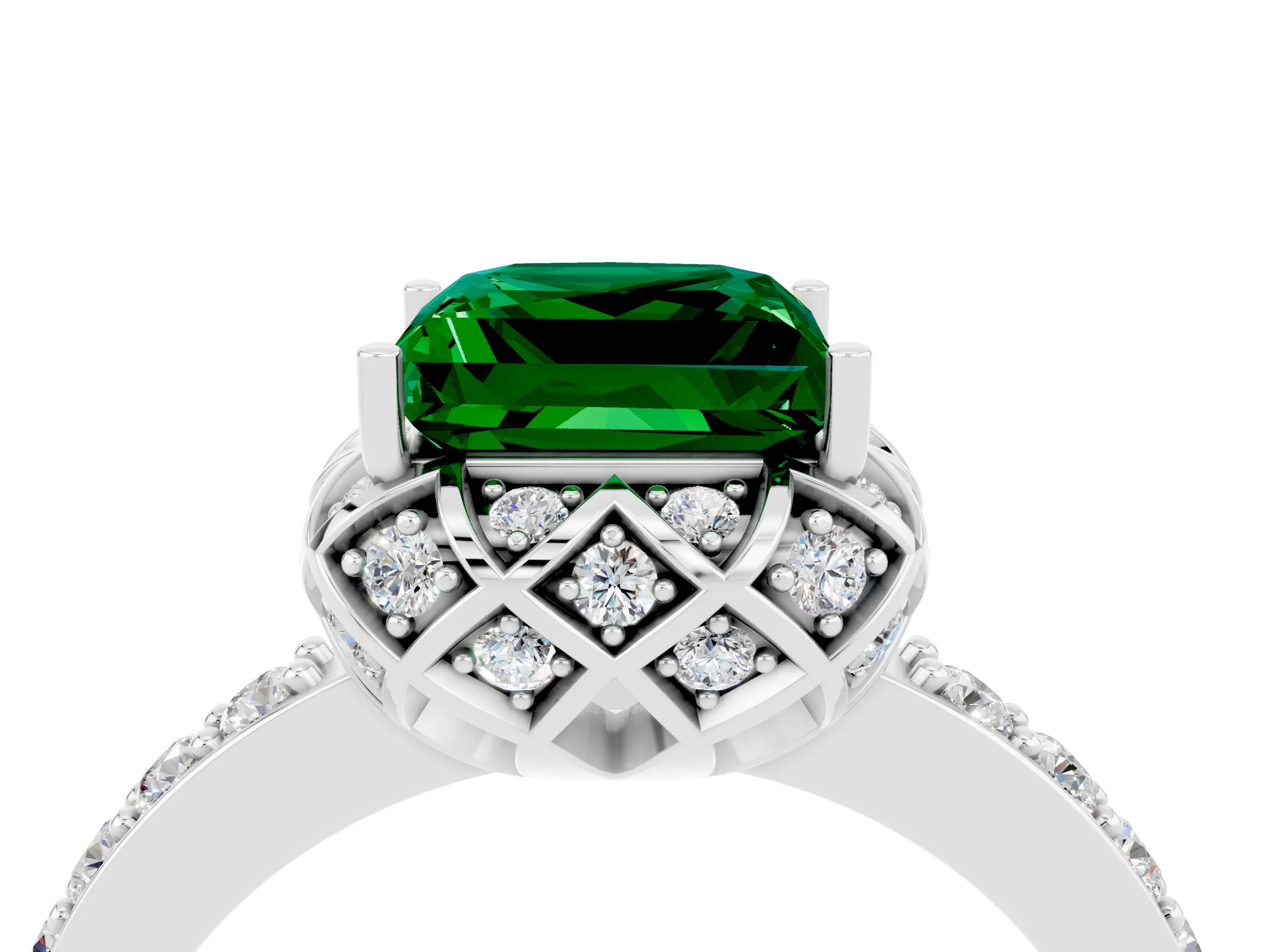 White gold Princess Cut Diamond Solitaire Ring with Shared Prong Pavé Band_4