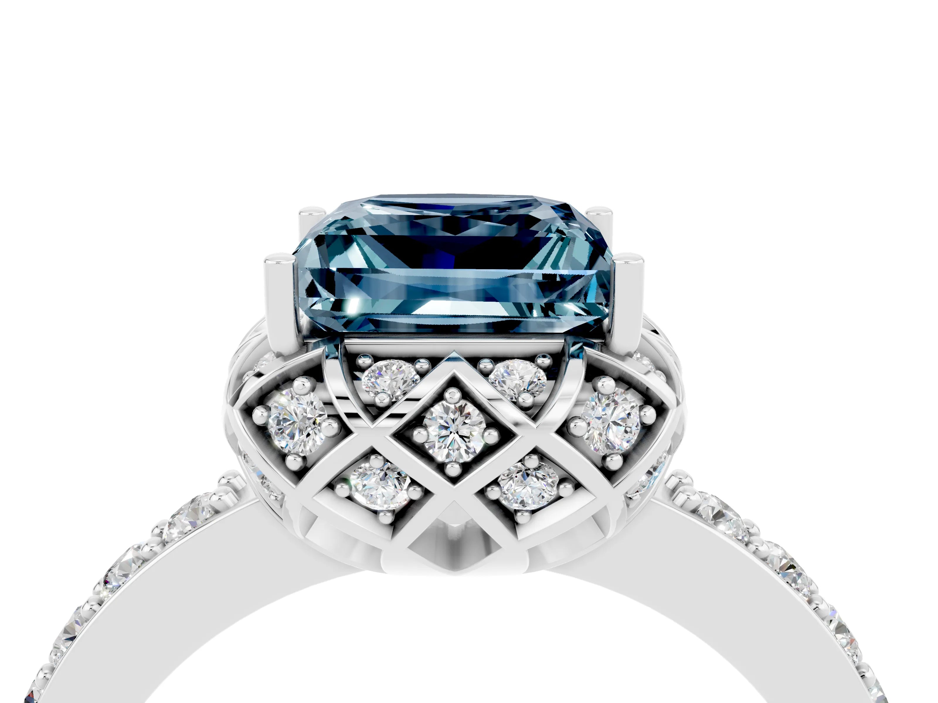 White gold Princess Cut Diamond Solitaire Ring with Shared Prong Pavé Band_4