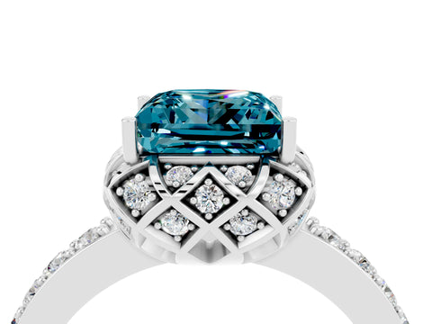White gold Princess Cut Diamond Solitaire Ring with Shared Prong Pavé Band_4