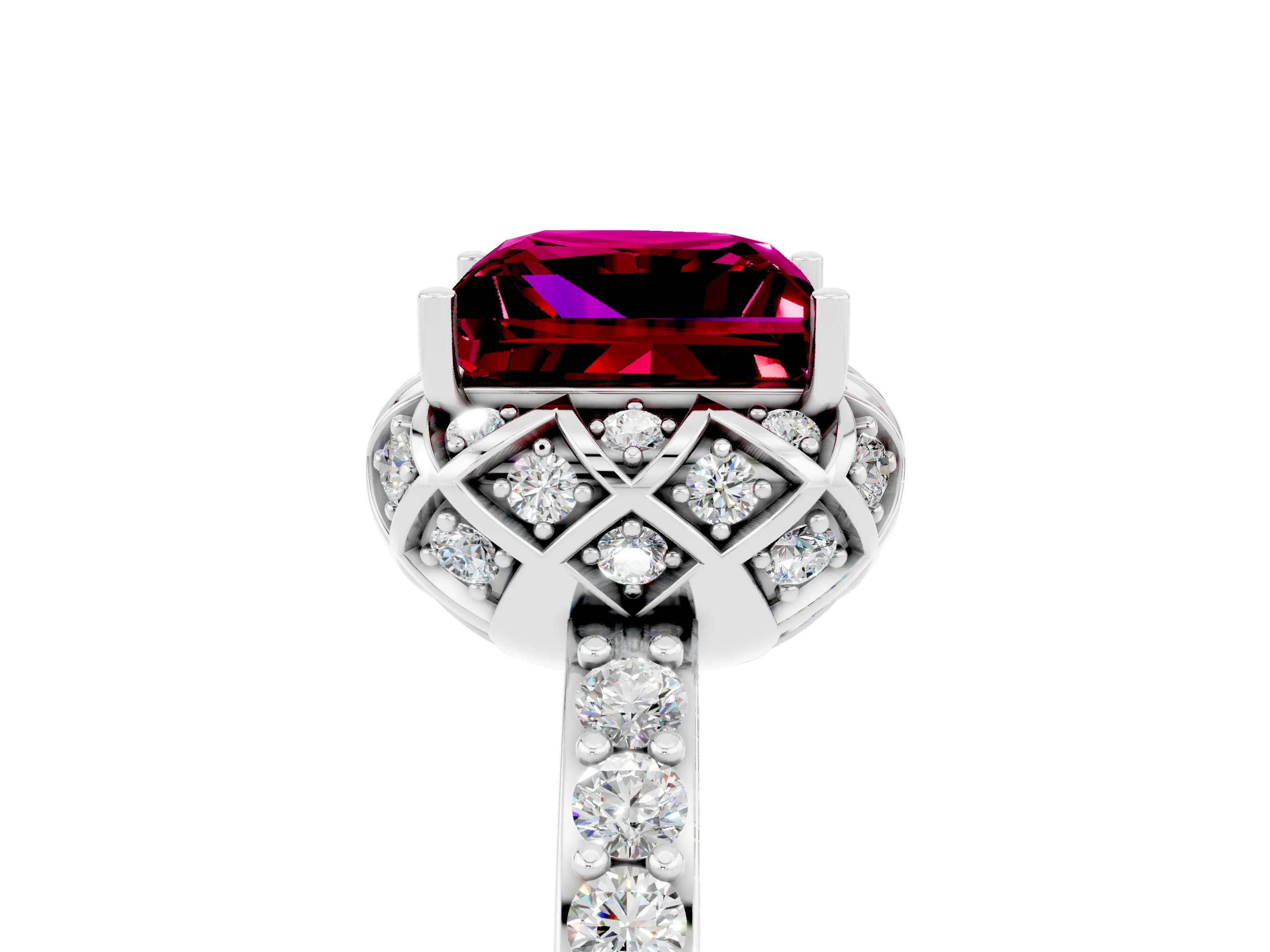 White gold Princess Cut Diamond Solitaire Ring with Shared Prong Pavé Band_5