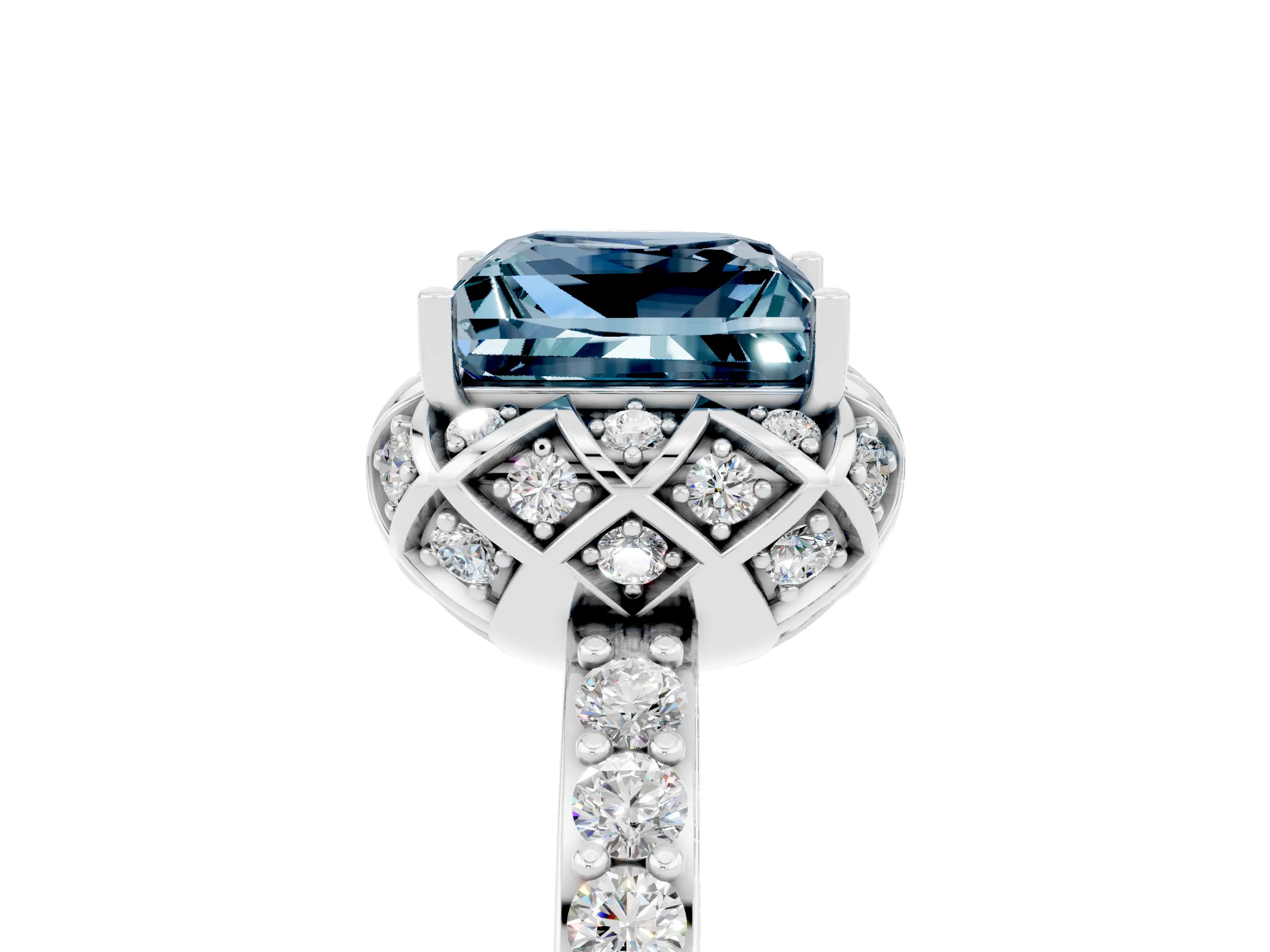 White gold Princess Cut Diamond Solitaire Ring with Shared Prong Pavé Band_5