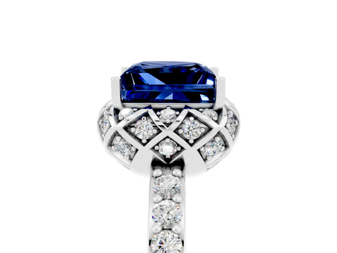 White gold Princess Cut Diamond Solitaire Ring with Shared Prong Pavé Band_5