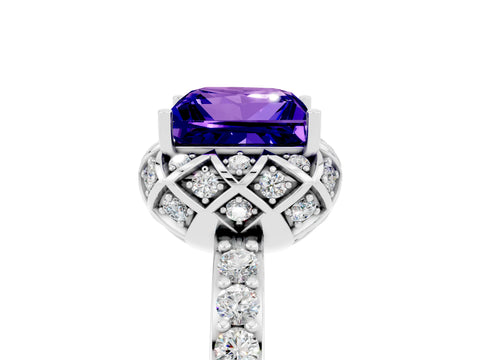 White gold Princess Cut Diamond Solitaire Ring with Shared Prong Pavé Band_5