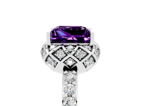 White gold Princess Cut Diamond Solitaire Ring with Shared Prong Pavé Band_5