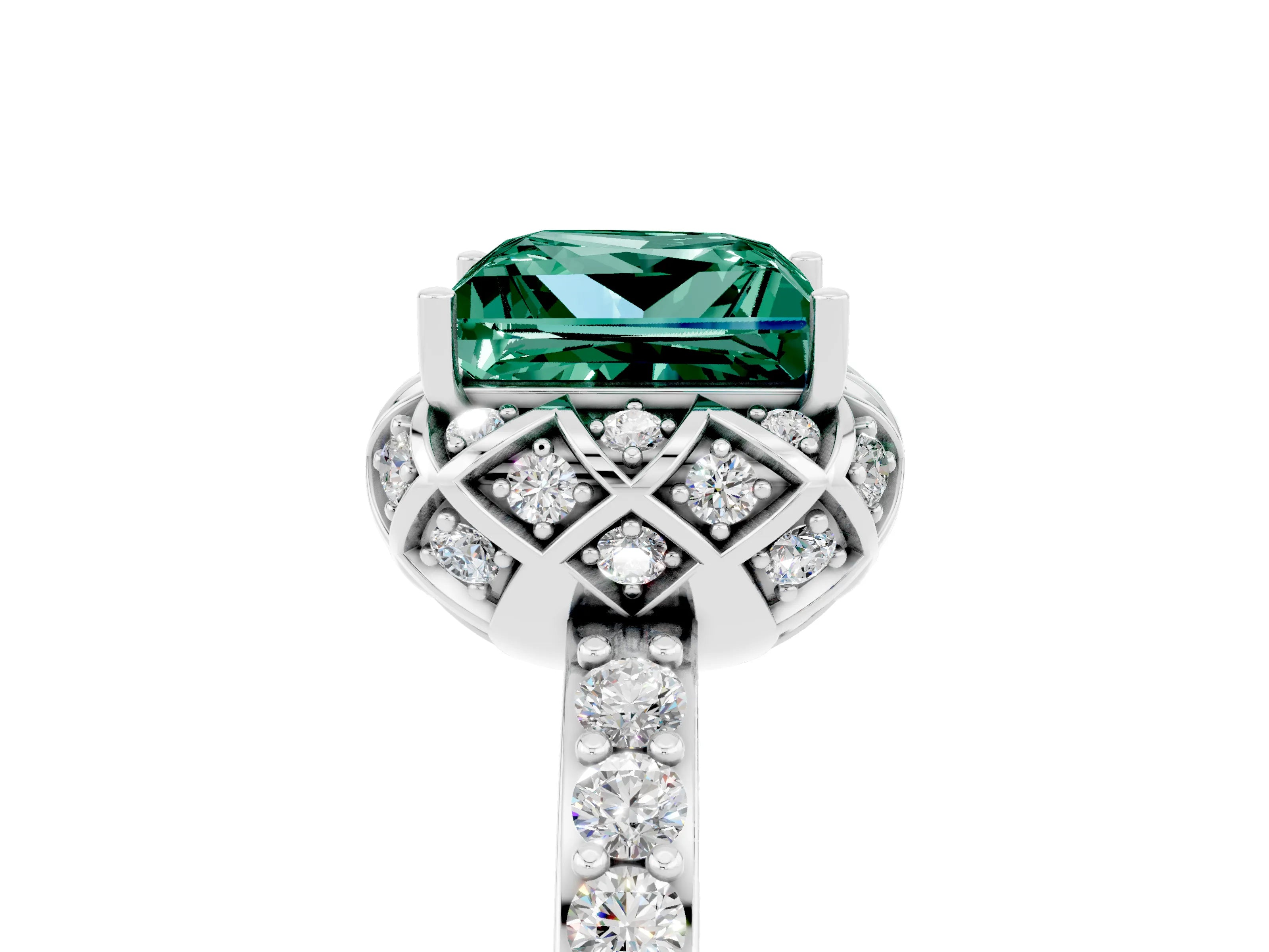 White gold Princess Cut Diamond Solitaire Ring with Shared Prong Pavé Band_5