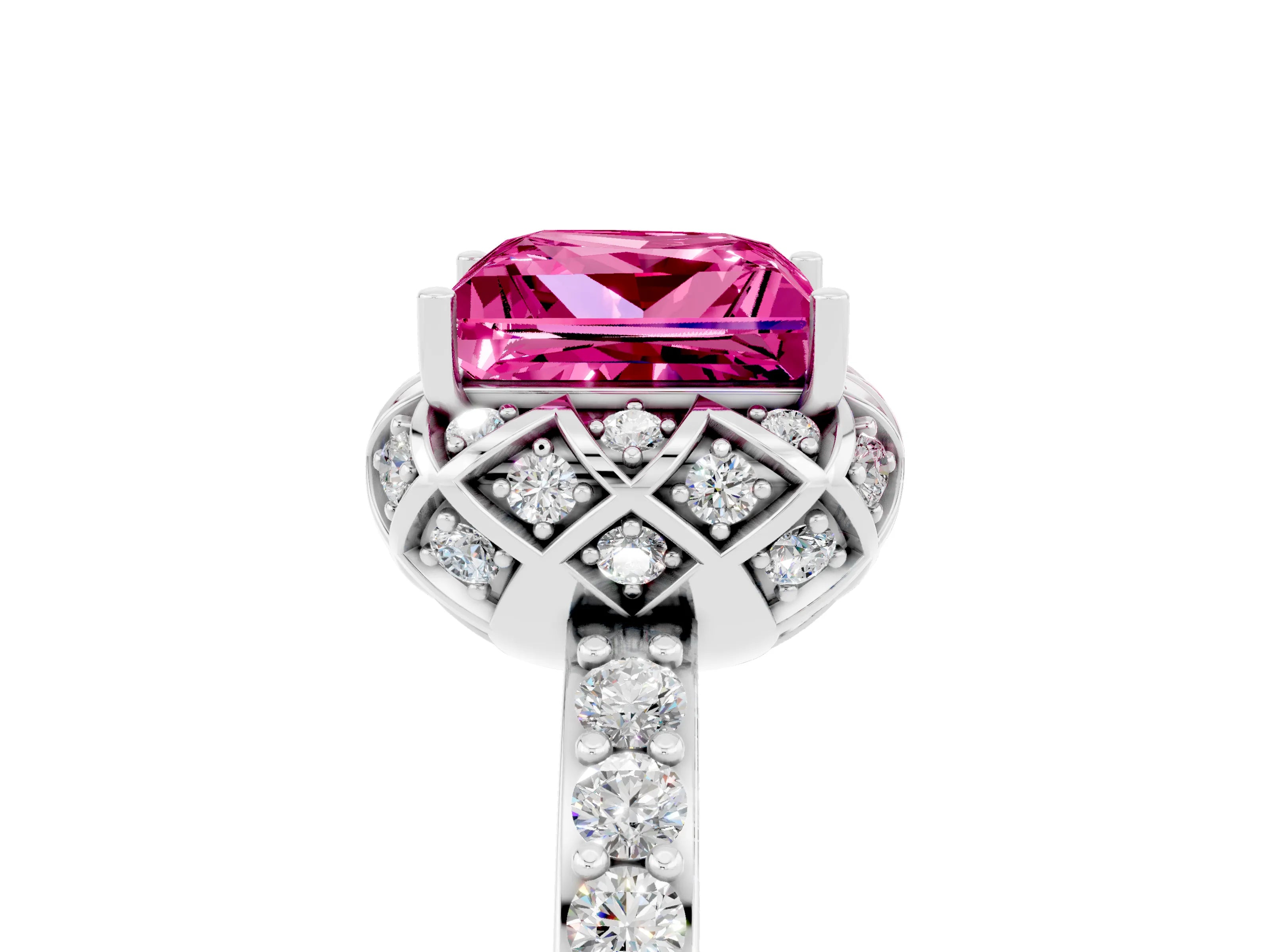 White gold Princess Cut Diamond Solitaire Ring with Shared Prong Pavé Band_5