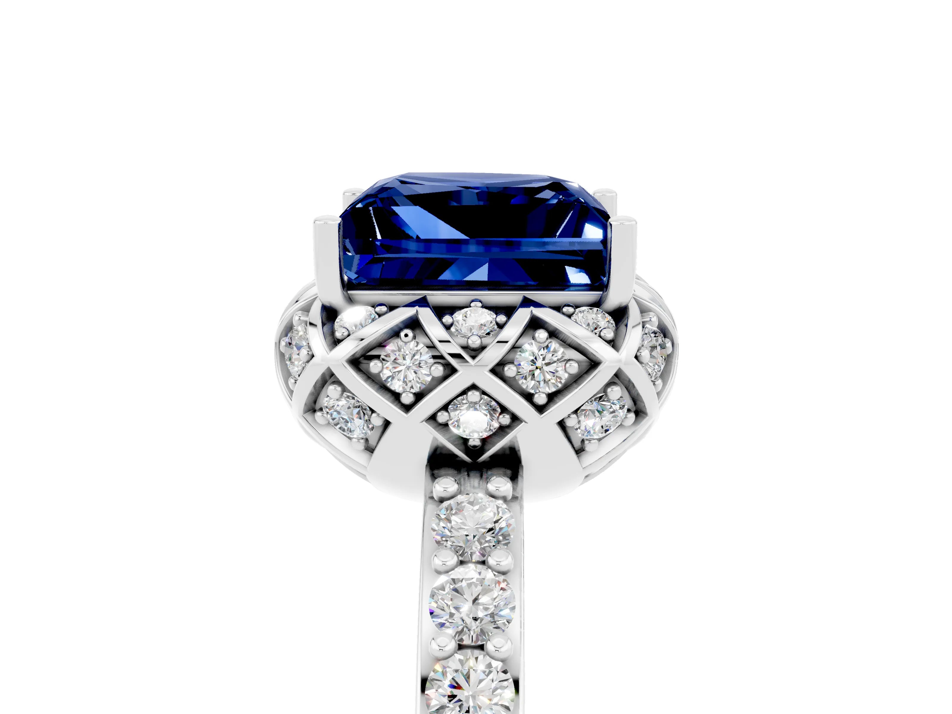 White gold Princess Cut Diamond Solitaire Ring with Shared Prong Pavé Band_5