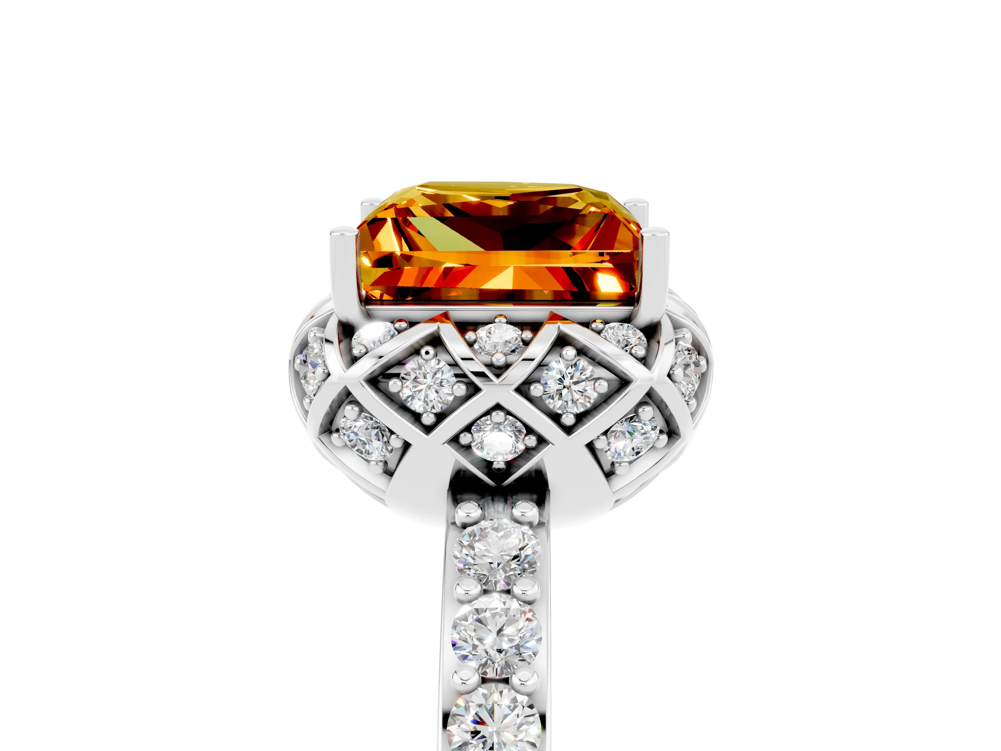 White gold Princess Cut Diamond Solitaire Ring with Shared Prong Pavé Band_5