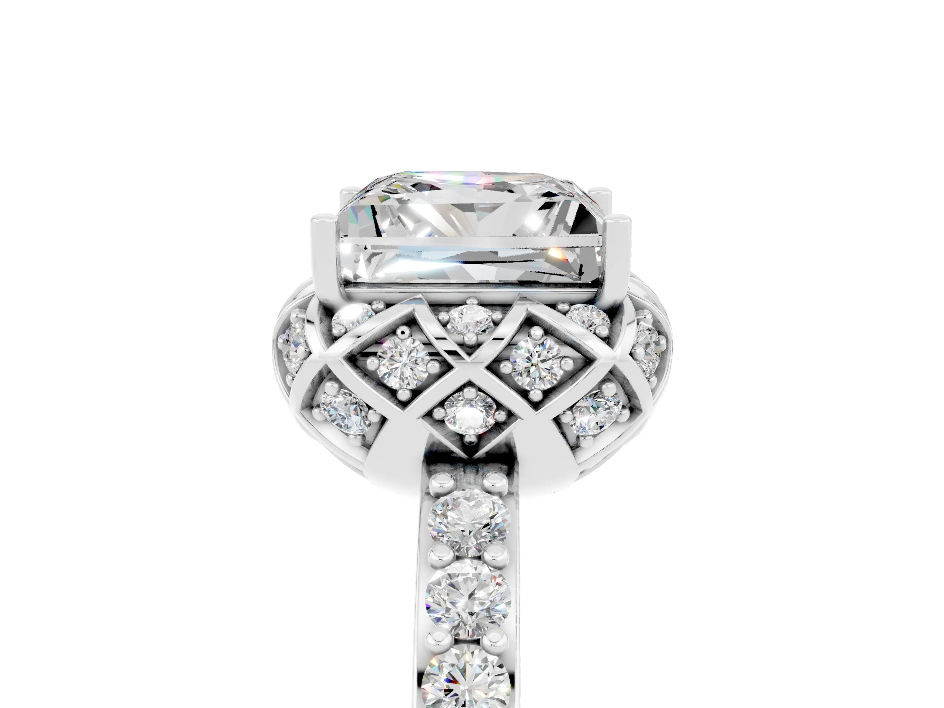 White gold Princess Cut Diamond Solitaire Ring with Shared Prong Pavé Band_5