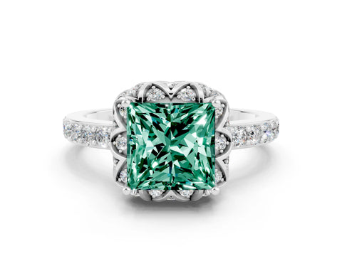 White gold Princess Cut Diamond Solitaire Ring with Shared Prong Pavé Band