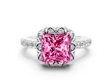 White gold Princess Cut Diamond Solitaire Ring with Shared Prong Pavé Band
