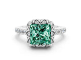 White gold Princess Cut Diamond Solitaire Ring with Shared Prong Pavé Band