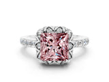 White gold Princess Cut Diamond Solitaire Ring with Shared Prong Pavé Band