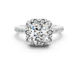 White gold Princess Cut Diamond Solitaire Ring with Shared Prong Pavé Band
