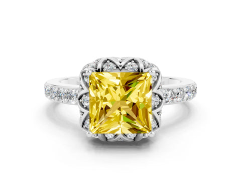 White gold Princess Cut Diamond Solitaire Ring with Shared Prong Pavé Band