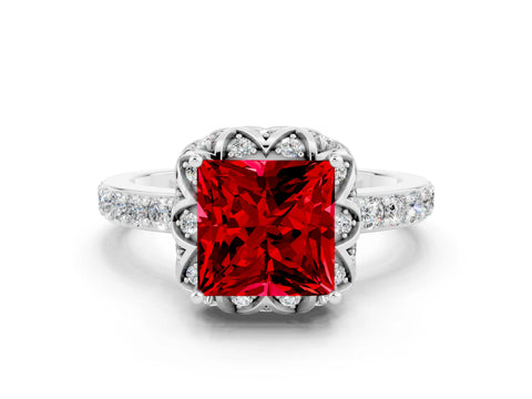 White gold Princess Cut Diamond Solitaire Ring with Shared Prong Pavé Band