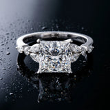 White gold Princess Cut Diamond Solitaire Ring with Side Stones and Four-Prong Setting_107