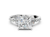 White gold Princess Cut Diamond Solitaire Ring with Side Stones and Four-Prong Setting_92
